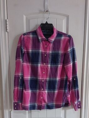Tommy Hilfiger Admiral Pink Plaid Roll-Tab Shirt Chambray Detail